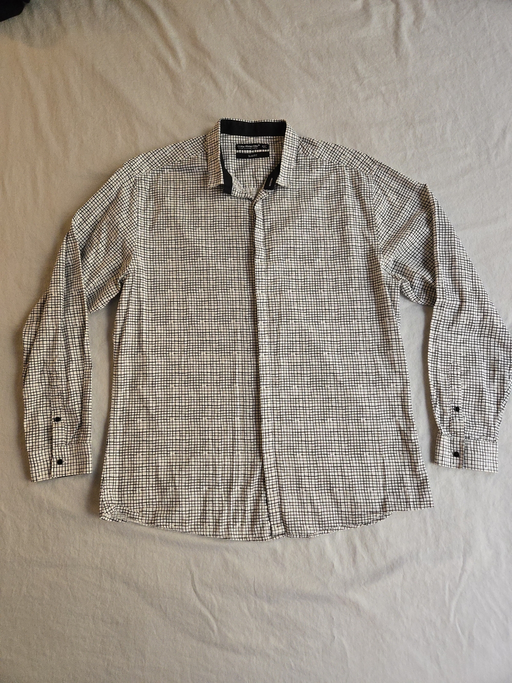 Cedarwood State Slim Fit 16.5" White Black Checker Print Button Down Shirt HAL3